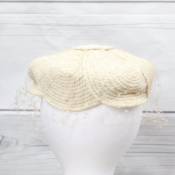 *Vintage! Everitt Womens Cream Spun Woven Crochet Hat - Picture 5 of 11